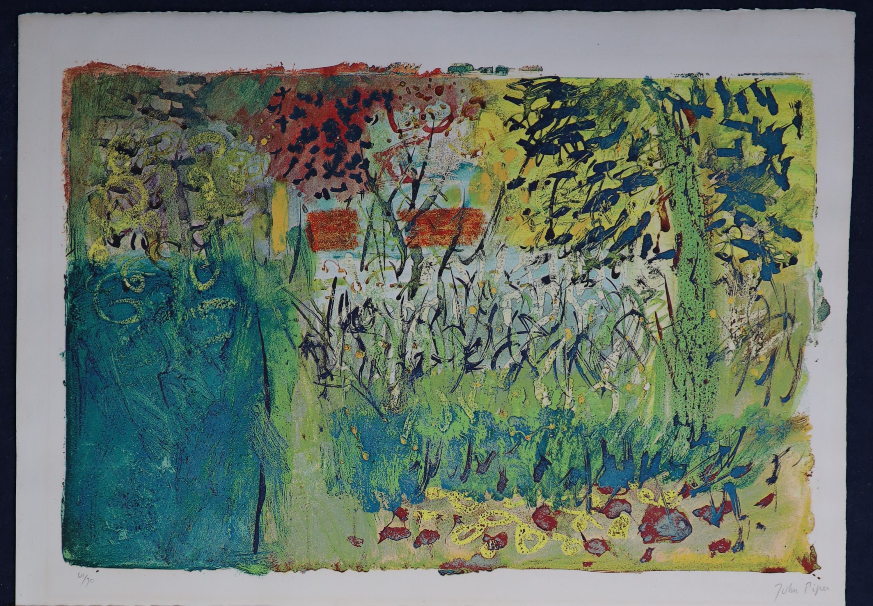 John Piper (1903-1992), Moutou, 1968, screenprint, 52 x 70cm. Unframed.